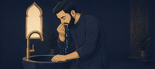 Drawing water into the nose with the right hand
